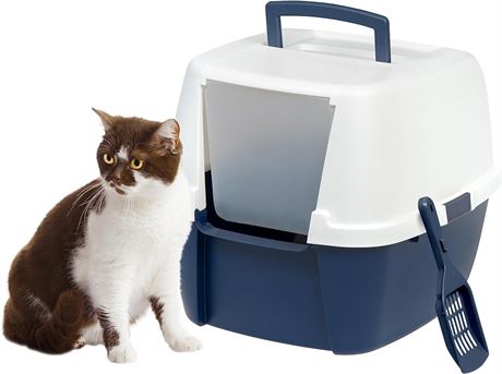 IRIS USA Jumbo Enclosed Cat Litter Box with Front Door Flap and Scoop, Hooded