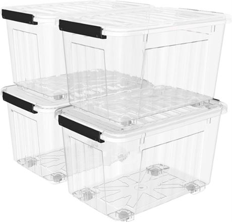 4PCS, Cetomo 60Qt*4 Plastic Storage Bins, Clear Lidded Storage Box with Wheels