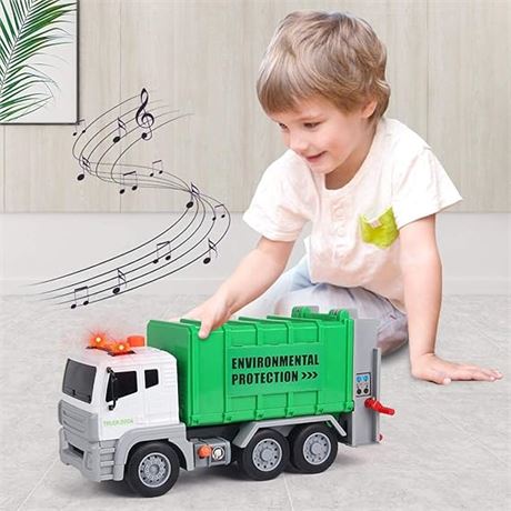 1/12 Friction Powered Garbage Truck Toy with Light and Sound