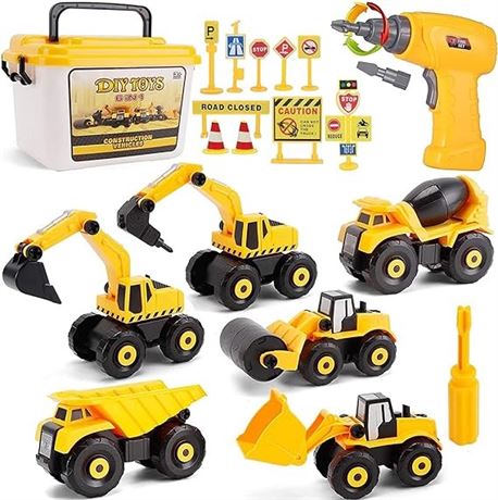 Take Apart Truck Car Toys with Electric Drill, Construction Vehicles Building