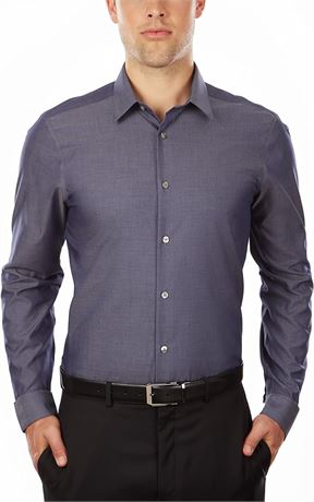 LRG - Calvin Klein Men's Dress Shirt Slim Fit Non Iron Herringbone, Smokey Blue