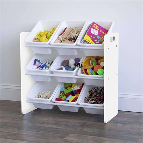 Lennox Furniture Toys Storage Organizer 9 Plastic Bins in White