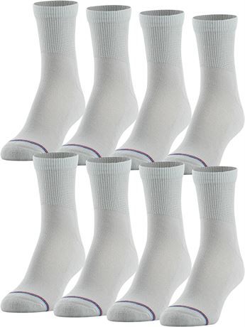 US 12-15 MediPEDS 8 Pair Diabetic Crew Socks with Non-Binding Top, White