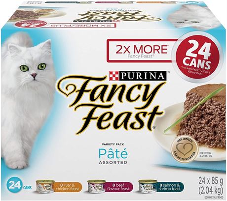 Fancy Feast Wet Cat Food, Assorted Pâté Variety Pack 85 g Cans (24 pack)