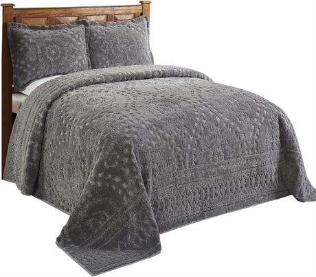 Twin Size Grey - Better Trends 100% Cotton Chenille Bedspreads, Rio Collection