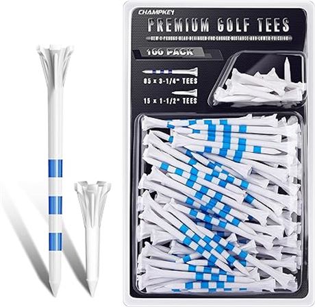 CHAMPKEY Professional 5 Prongs Golf Tees 100 Pack | 85 Driver Tees with 15 Iron/
