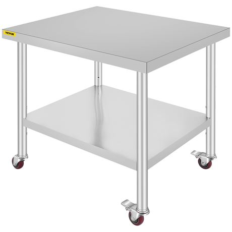 VEVOR 30x36x34 Inch Stainless Steel Work Table 3-Stage Adjustable Shelf