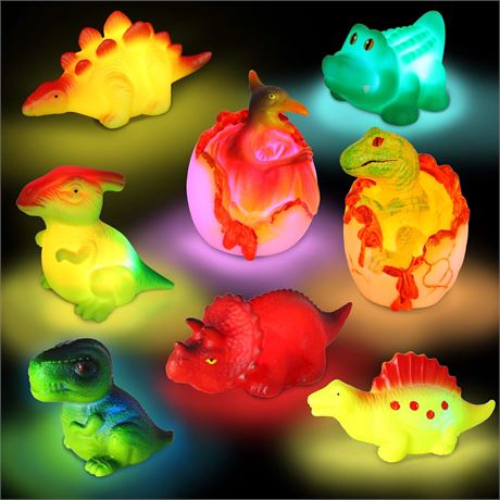 8pcs Dinosaur Toy Bath Floating Toy with Auto Flashing Early Learning Toy