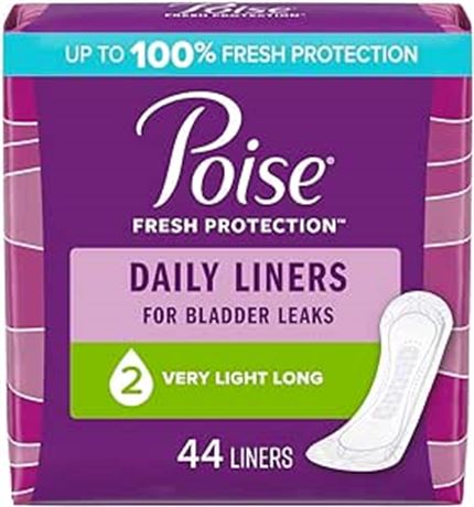 Poise Daily Postpartum Incontinence Panty Liners, Very Light Absorbency, Long