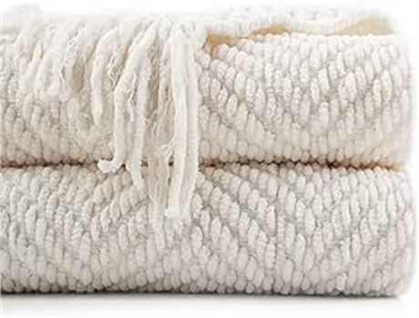 50" x 60" BATTILO HOME Cream Throw Blanket for Couch, Soft Knitted Throw Blanket
