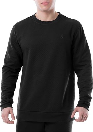 MED - Izod Mens Quilted Knit Crewneck Long Sleeve Sweatshirt, Black