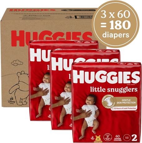 180ct, HUGGIES Diapers Size 2 - Huggies Little Snugglers Disposable Baby