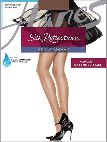 Size AB-Hanes Women's Control Top Sheer Toe Silk Reflections Panty Hose