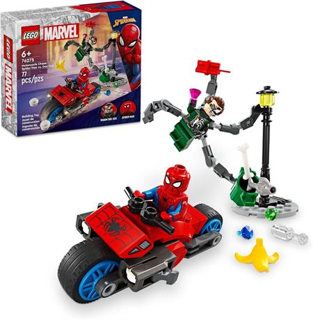 LEGO Marvel Motorcycle Chase: Spider-Man vs. Doc Ock, Buildable Toy for Kids