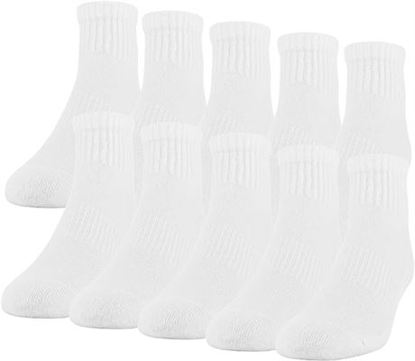 US 6-12 Gildan Men's Active Cotton Ankle Socks, 10-Pairs, White