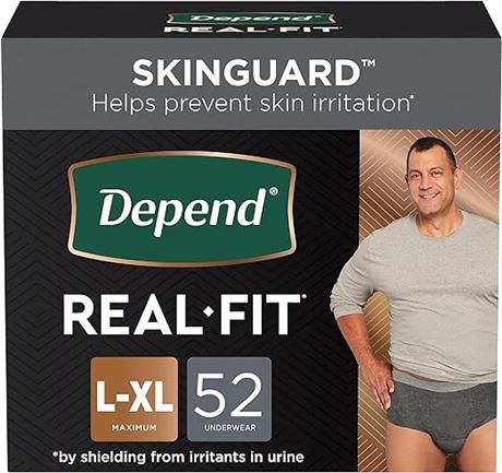 Depend Real Fit Adult Incontinence Underwear for Men , 52 Count