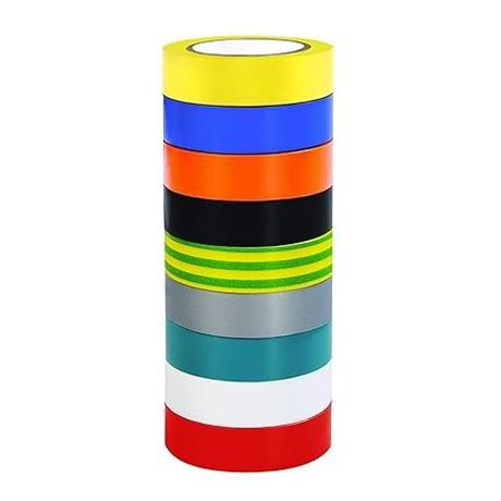 Maveek 9 Roll Multicolor Electrical Tape, 0.67 Inch 65.62 Feet Utility PVC Insul