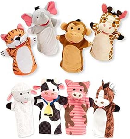 Melissa & Doug Animal Hand Puppets Set, Zoo Friends and Farm Friends (8 Puppets)