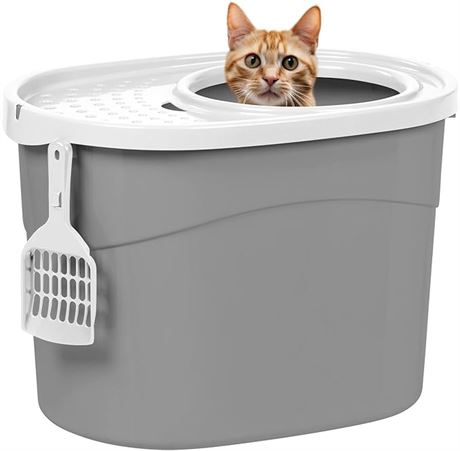 IRIS USA Oval Top Entry Cat Litter Box with Scoop