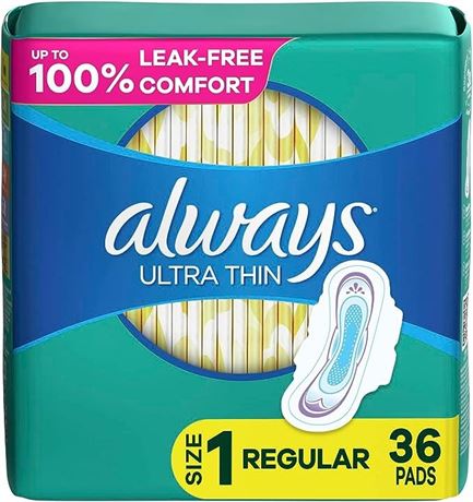 Always, Ultra Thin Pads For Women, Size 1, Regular Pack of 36
