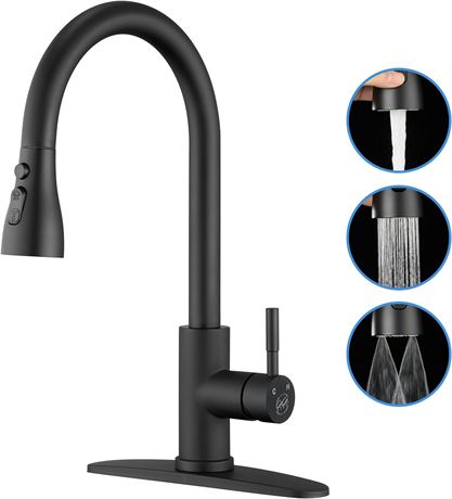 GAGALIFE Matte Black Kitchen Faucet with Pull Down Sprayer - High Arc Stainless