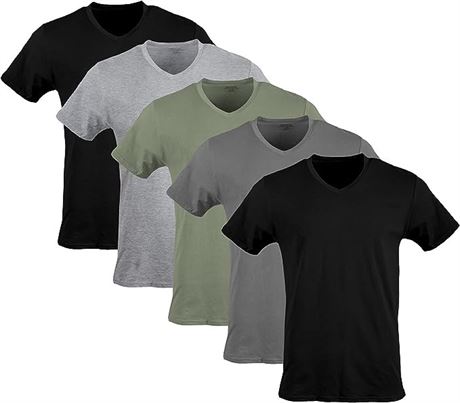 XL- Gildan Men's V-neck T-shirts, Multipack Black/Sport Grey/Charcoal/Green