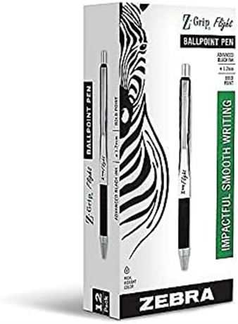 12 Zebra Pen Z-Grip Flight Retractable Ballpoint Pen Bold Point 1.2mm Black Ink