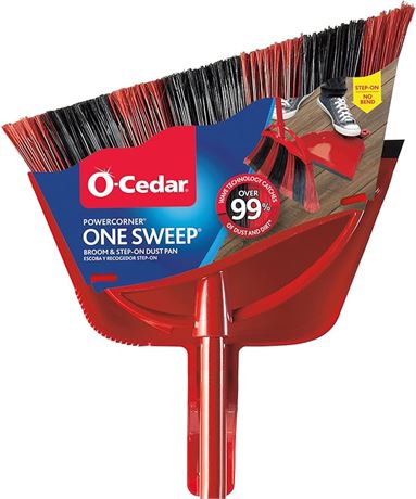 O-Cedar PowerCorner One Sweep Broom with Step-On Dustpan and 3-Piece Handle, Red