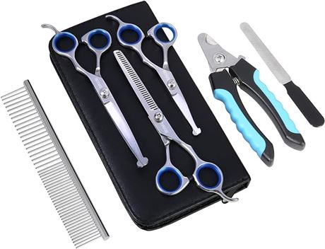 TOPGOOSE Dog Grooming Scissors Set, Safety Round Tip Grooming Tools 6 Pieces Kit