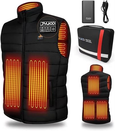 XL - JVUOO Lightweight Heated Vest for Men with Battery Pack 7.4V, 6 Heating