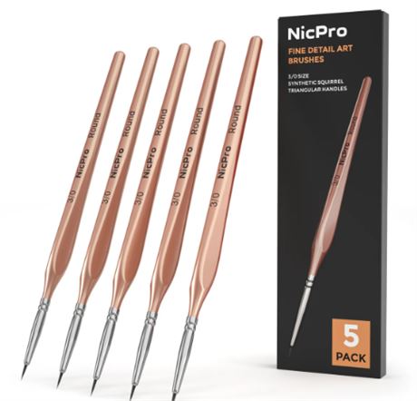 Nicpro Detail Paint Brushes 5 PCS Extra Fine Tip 000