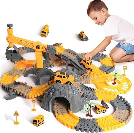 TUMAMA 258pcs Construction Race Track Vehicle Toys for Boys and Girls