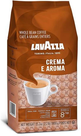 Lavazza Crema E Aroma Whole Bean Coffee Blend, Medium Roast, 1 kg Bag