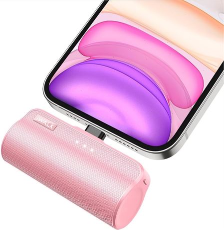 iWALK Mini Portable Charger for iPhone with Cable, 3350mAh Ultra-Compact, Pink