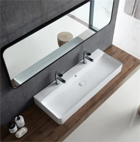 Turner 43" White Ceramic Rectangular Wall Mount/Vessel Bathroom Sink
