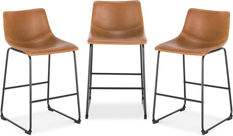 3 PC - EdgeMod Brinley Upholstered PU Leather Counter Bar Stool, 34 Inches