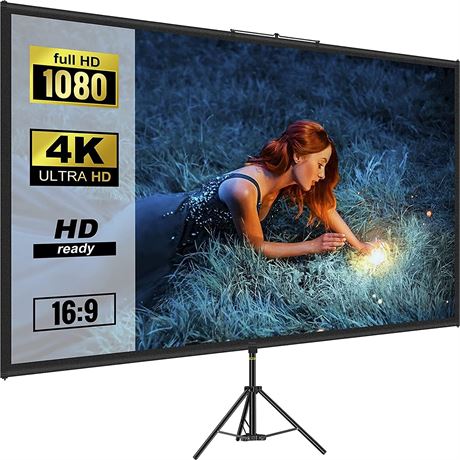 100inch 16:9 4K HD Projection Screen - VEVOR Tripod Projector Screen with Stand