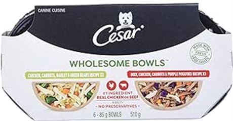 6x85g CESAR Wholesome Bowls Wet Dog Food – Chicken, Carrots, Barley & Green Bean