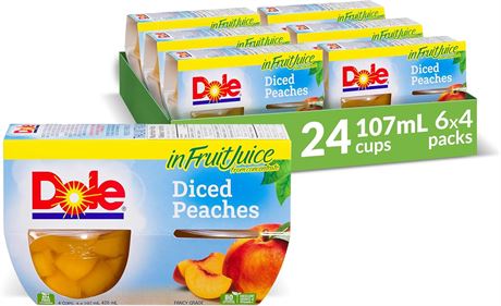 Dole Fruit Bowls Diced Peaches In Fruit Juice, Healthy School Snacks, 107ml, 24