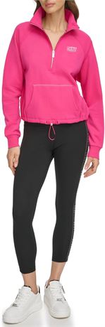 Small Hot Pink DKNY Womens Performance Pullover 3D Glitter Outline Logo Half Zip