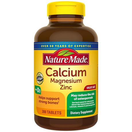 Nature Made Calcium Magnesium Zinc With Vitamin D3  300 tablets bone support