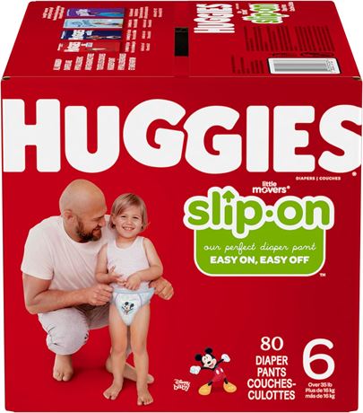 Size 6, 80 Count, Huggies Little Movers Slip-On Diaper Pants