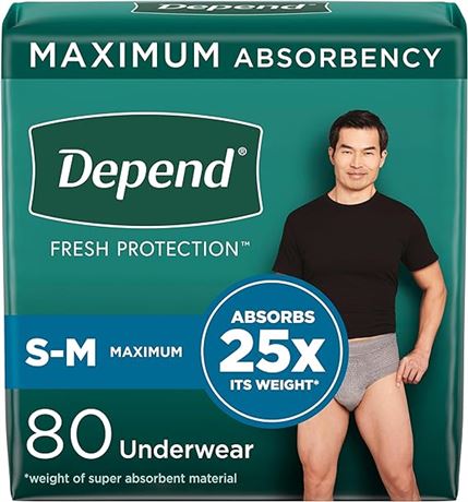 Small/Medium,Depend Fresh Protection Adult Incontinence Underwear for Men
