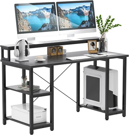 soges 55 inches Computer Desk with Storage Shelves Study Writing Desk