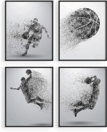 Basketball Wall Art Prints - Particle Silhouette – Set of 4 (8x10) Poster Photos