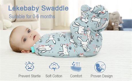 New 2 Pack Lekebaby Baby Newborn Swaddle Wrap Blanket 0-3 Months Unisex, 100% Co