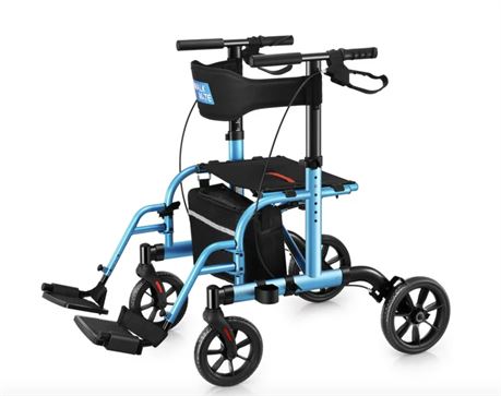WalkMate 2 in 1 Rollator Walker Transport Chair for Seniors, 10'' Wheels Medical
