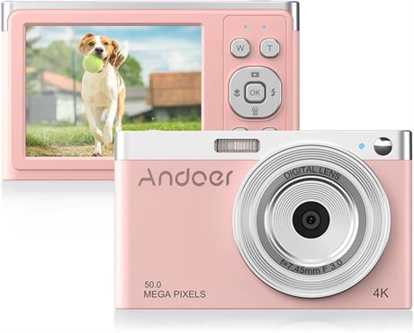 Andoer 4K Digital Camera for Beginners, Kids, and Older Users - 50MP IPS Screen