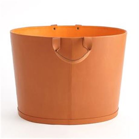 Global Views Oversized Oval Leather Basket Orange