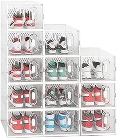 Lxvckly Shoe Boxes, Pack of 12 Clear Plastic Stackable Shoe Storage Box